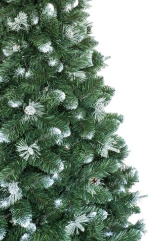 Umělý vánoční stromek Borovice Stříbrná. Strom má zelené jehlice a konce větviček jsou stříbrné.
