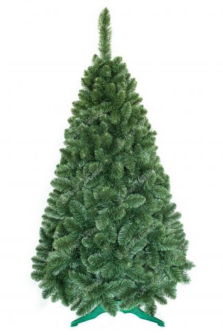 Obrázek umělého vánočního stromku. Celý stromeček ma jednu přirozené zelené barvu a velký počet větviček díky kterým je opravdu hustý. Stromek stojí na umělém stojanu.