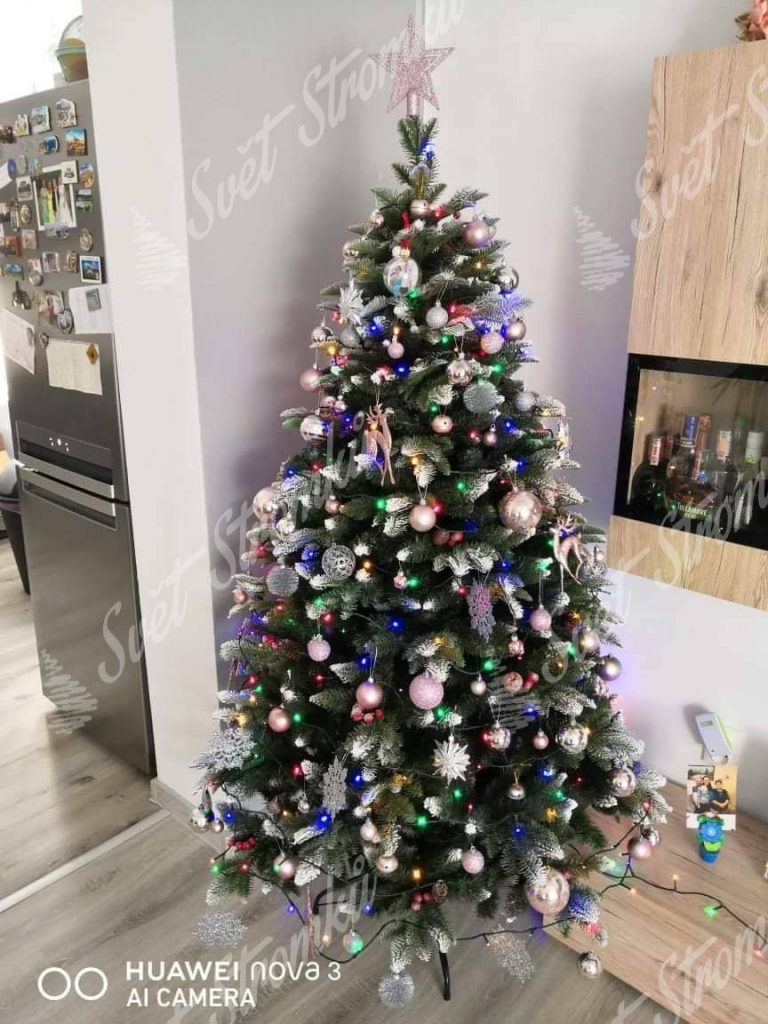 Krásně ozdobený zasněžený vánoční stromek 3D