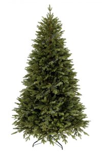 FULL 3D vánoční stromek tmavě zelené barvy. Stromek ma smrkové 3D jehličí a stojí na kovovém stojanu.