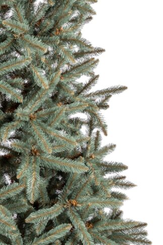 Detail stromku Umělý vánoční stromek Smrk Stříbrný. Strom má stříbrozelené jehličí.