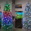 Umelý vianočný stromček 3D Smrek Ľadový Úzky 210cm s bielymi vianočnými ozdobami a LED osvetlením Twinkly