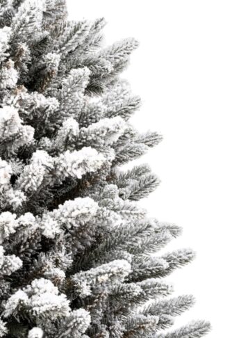 Detail stromku Umelý vánoční stromek v květináči 3D Smrk Královský. Stromek je zasazen v pěkném květináči a je hustě zasněžený.