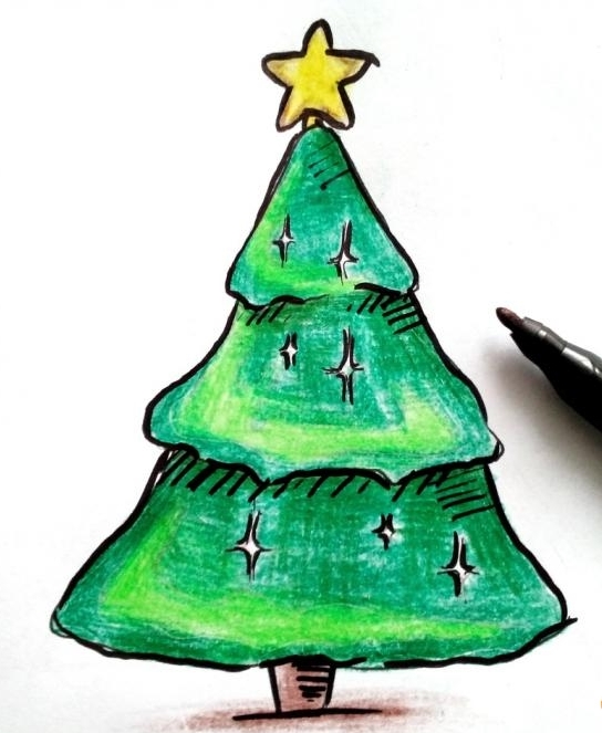 Vánoční stromek kreslený