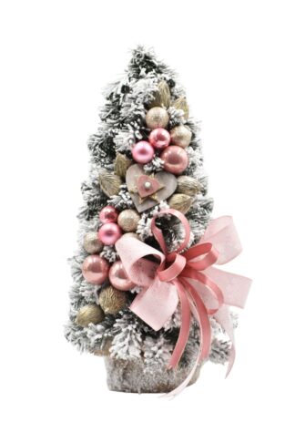 Zasněžený malý vánoční stromeček ozdobený Růžový 50cm