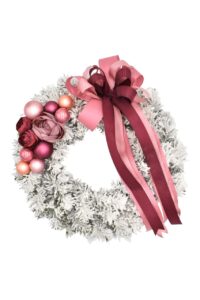 Zasněžený vánoční věnec na dveře Sytě růžový 35cm