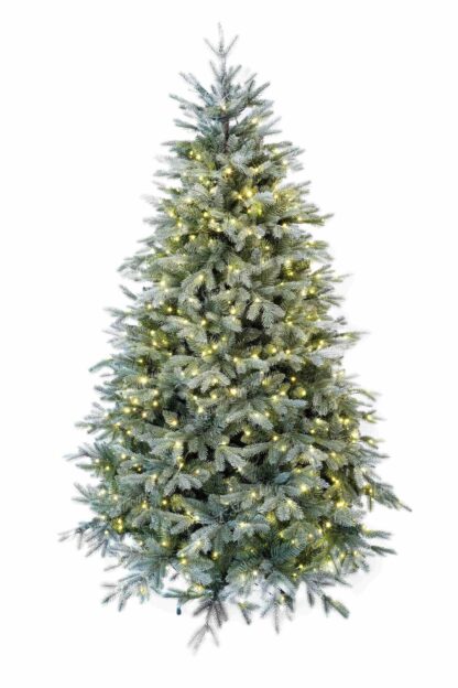Umělý vánoční stromeček 3D Smrk Stříbrný s LED osvětlením má husté stříbrozelené jehličí