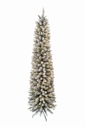Umělý vánoční stromeček Smrk Bílý Štíhlý LED má hustě zasněžené větvičky