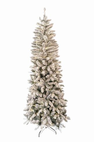 Umělý vánoční stromek Smrk Bílý Úzký LED má hustě zasněžené větvičky