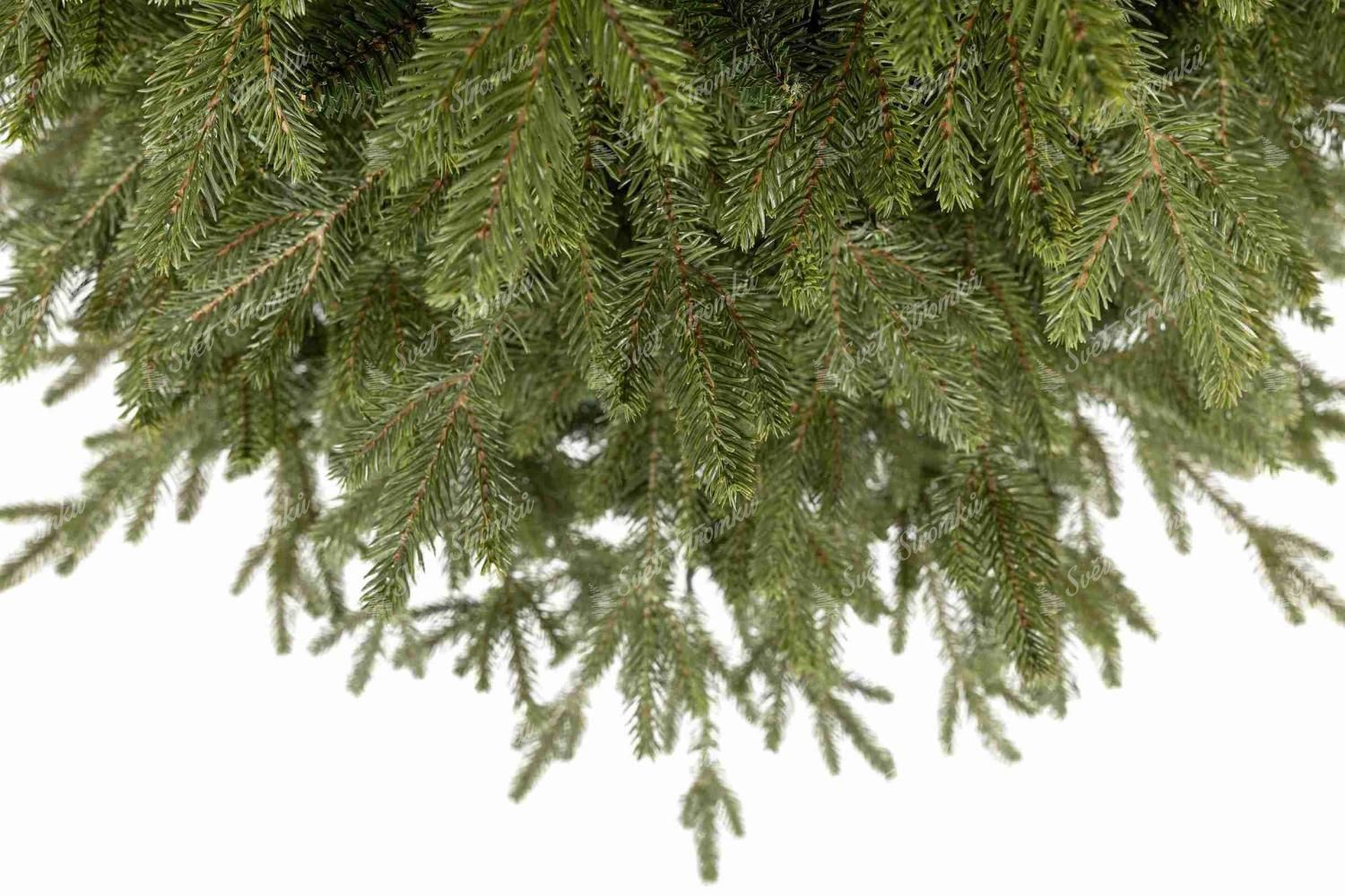 Detail umělého vánočního stromku 3D Smrk Apeninský na kmínku má světle zelené jehličí